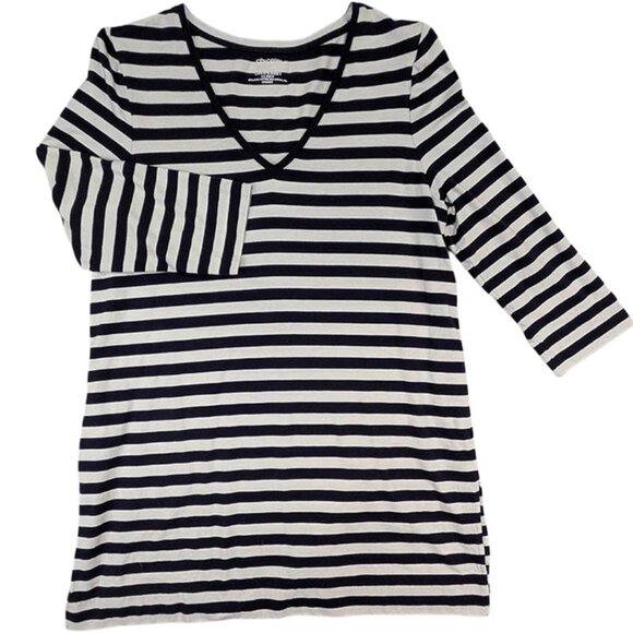 Chico's Ultimate Tee Tunic Womens M Navy Breton Stripe Nautical French Chic - Picture 1 of 10